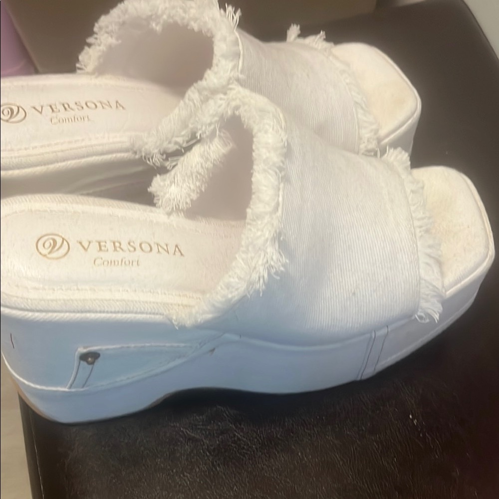 Versona Cream Frayed Platform Mules